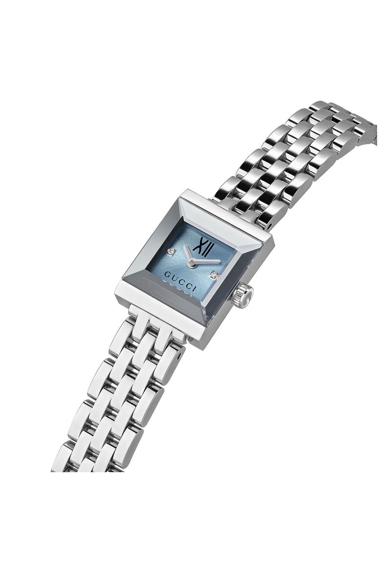 G-Frame Blue Dial Square Bracelet Watch, 14mm x 18mm, Alternate, color, BLUE