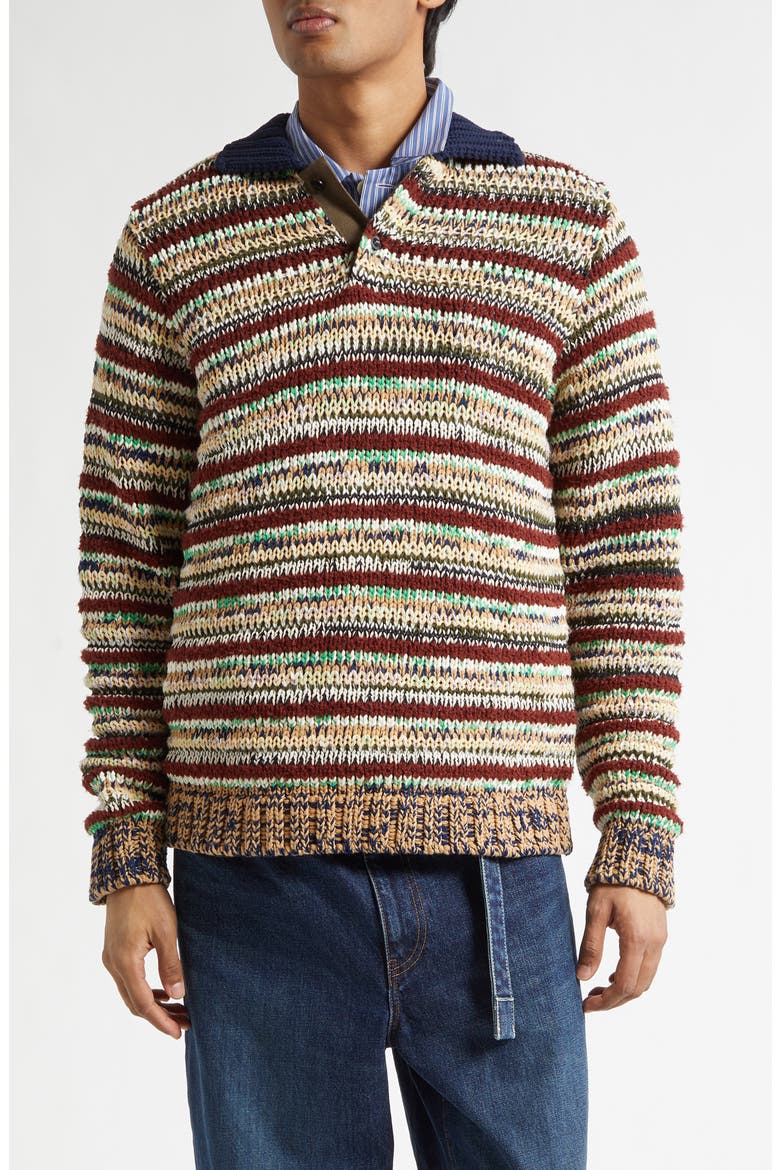 Mix Knit Polo Sweater, Main, color, BEIGE MULTI