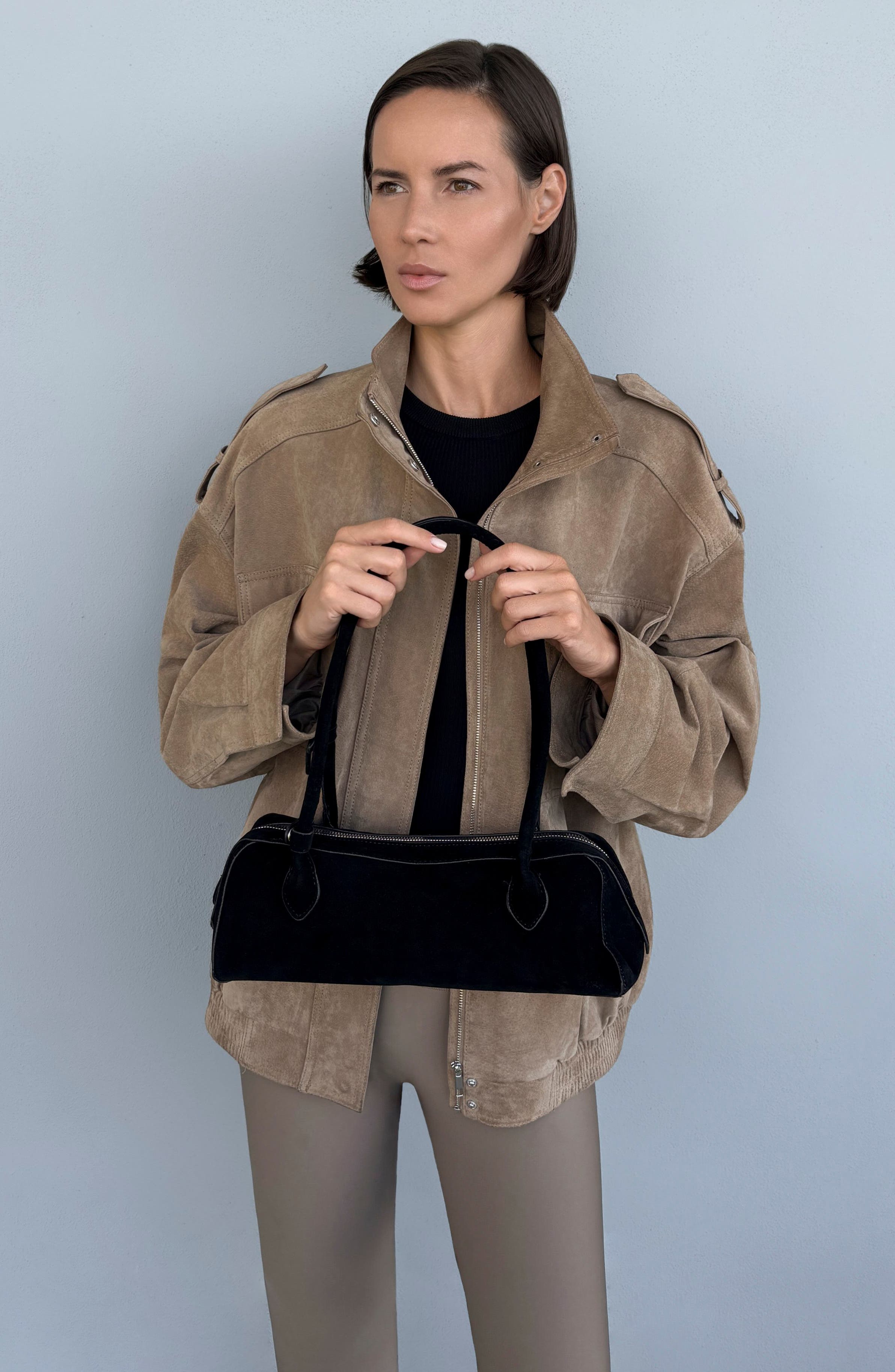 Faux Leather Bowling Shoulder Bag, Alternate, color, BLACK