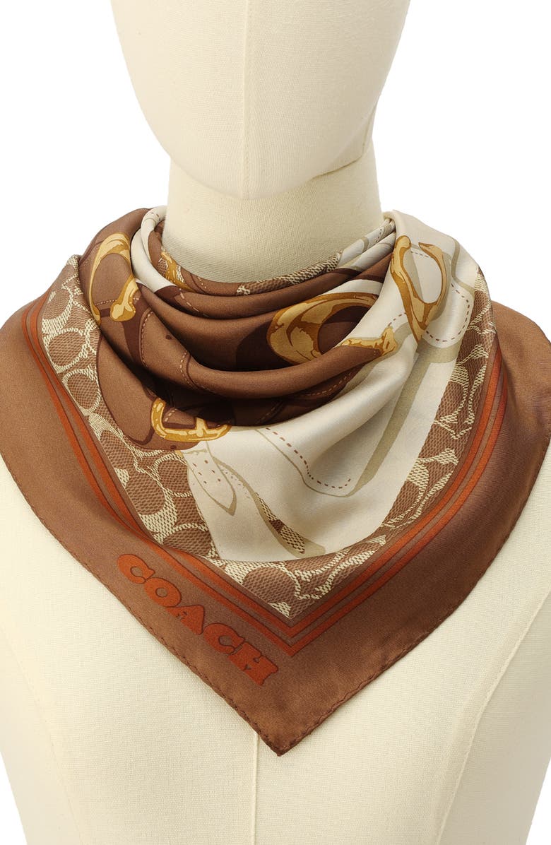 COACH Tabby Print Square Silk Scarf, Alternate, color, Burnished Amber