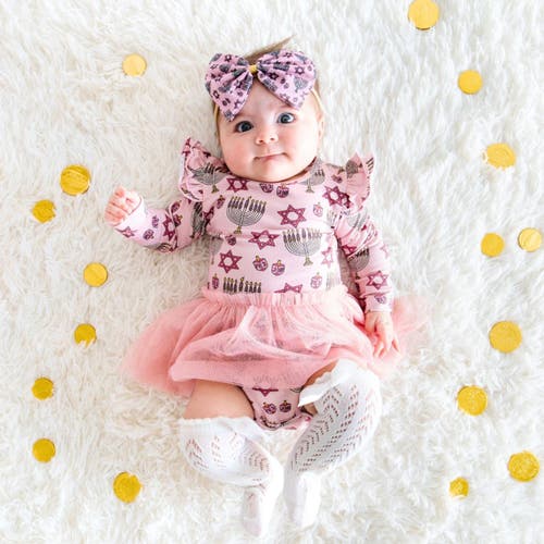 Sweet Wink Hanukkah Long Sleeve Tutu Bodysuit In Pink