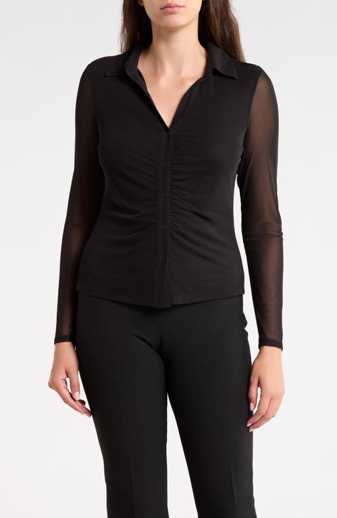 Ruched Front Mesh Top