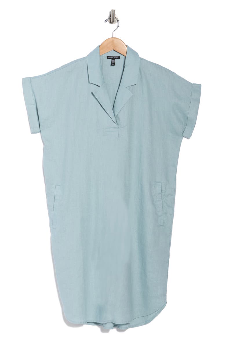 Notch Collar Linen Shirt Dress, Alternate, color, SEAFOAM