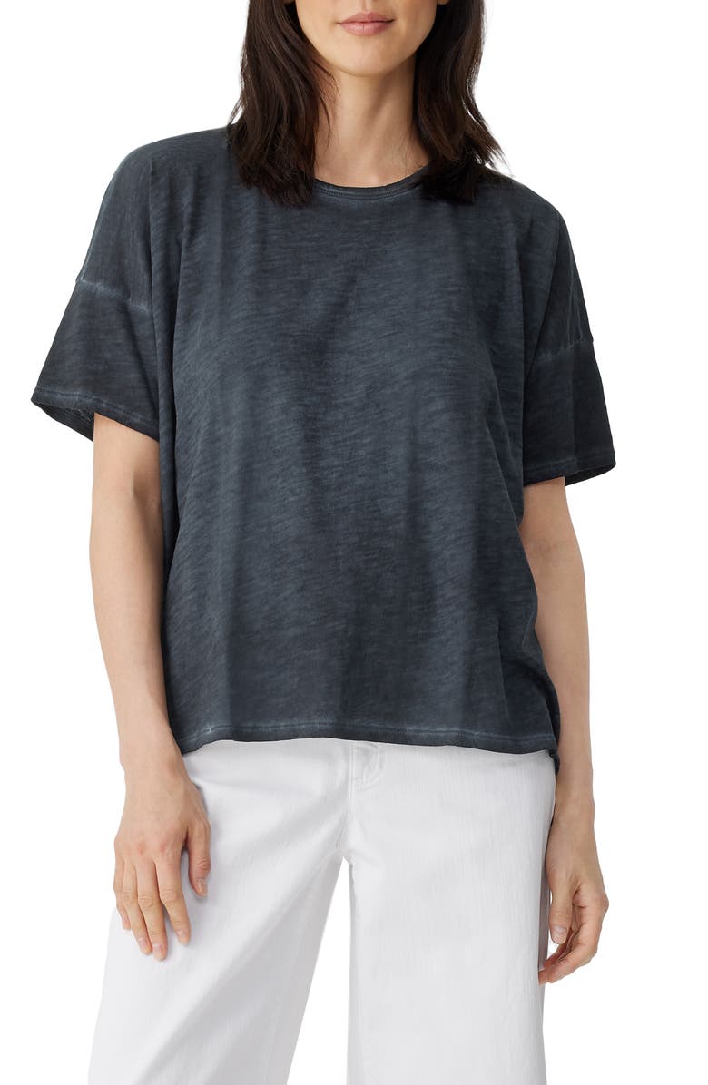 Eileen Fisher Crewneck Boxy Organic Cotton T-Shirt, Main, color, Nocturne