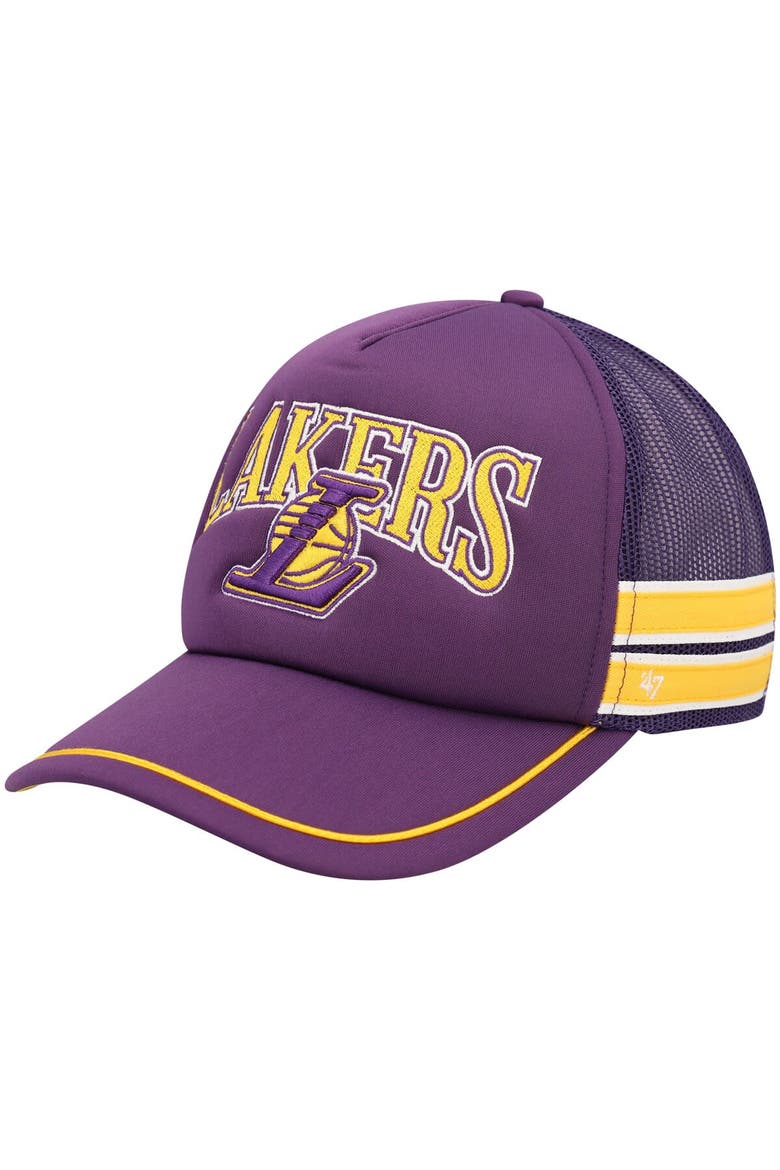 Men's '47 Purple Los Angeles Lakers Sidebrand Stripes Trucker Adjustable Hat, Main, color, Purple