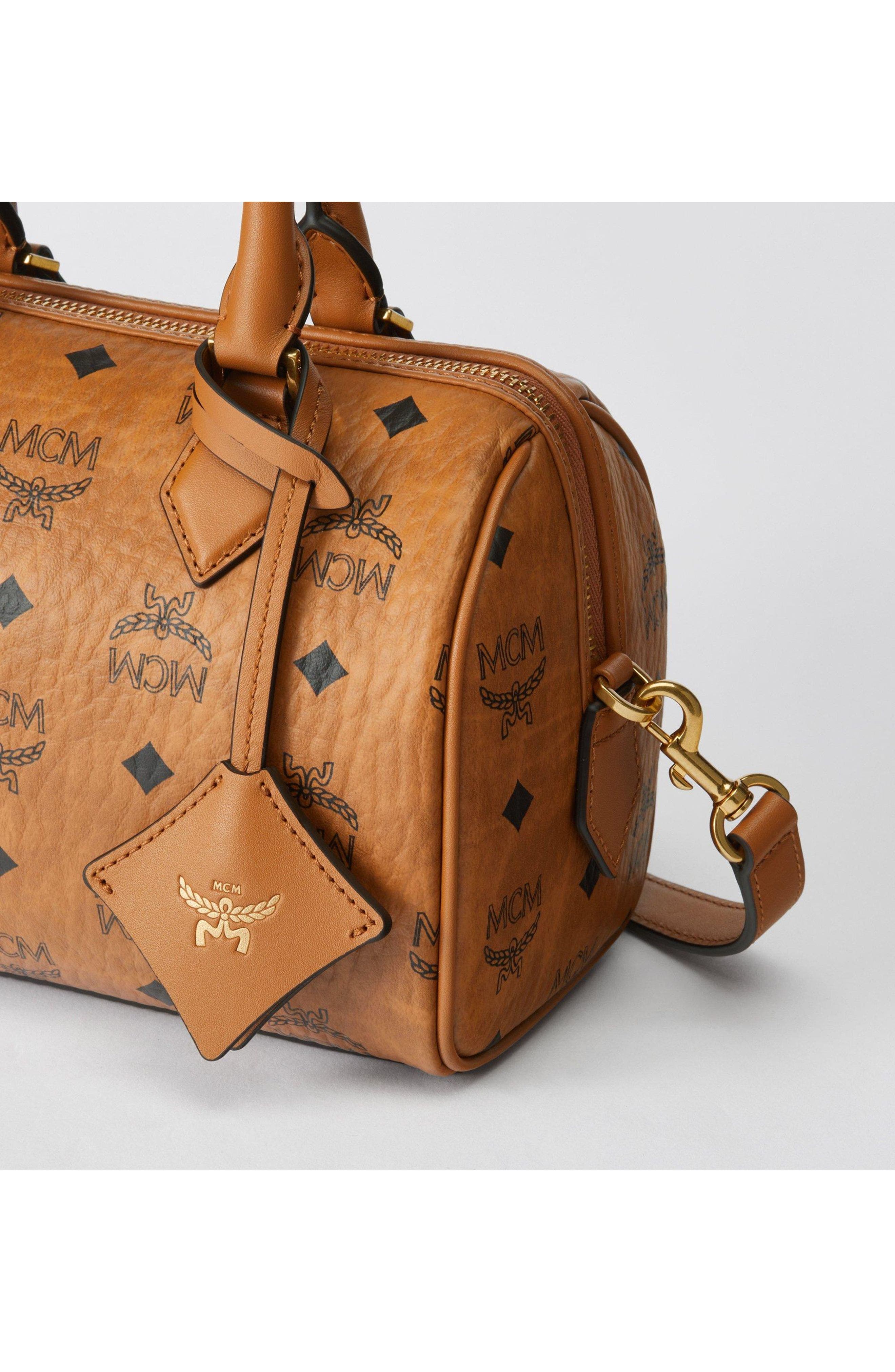 Small Ella Boston Bag In Visetos, Alternate, color, Cognac