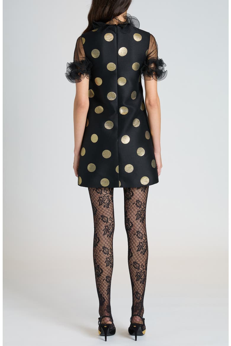 Polka Dot Ruffle Trim Shift Dress, Alternate, color, BLACK