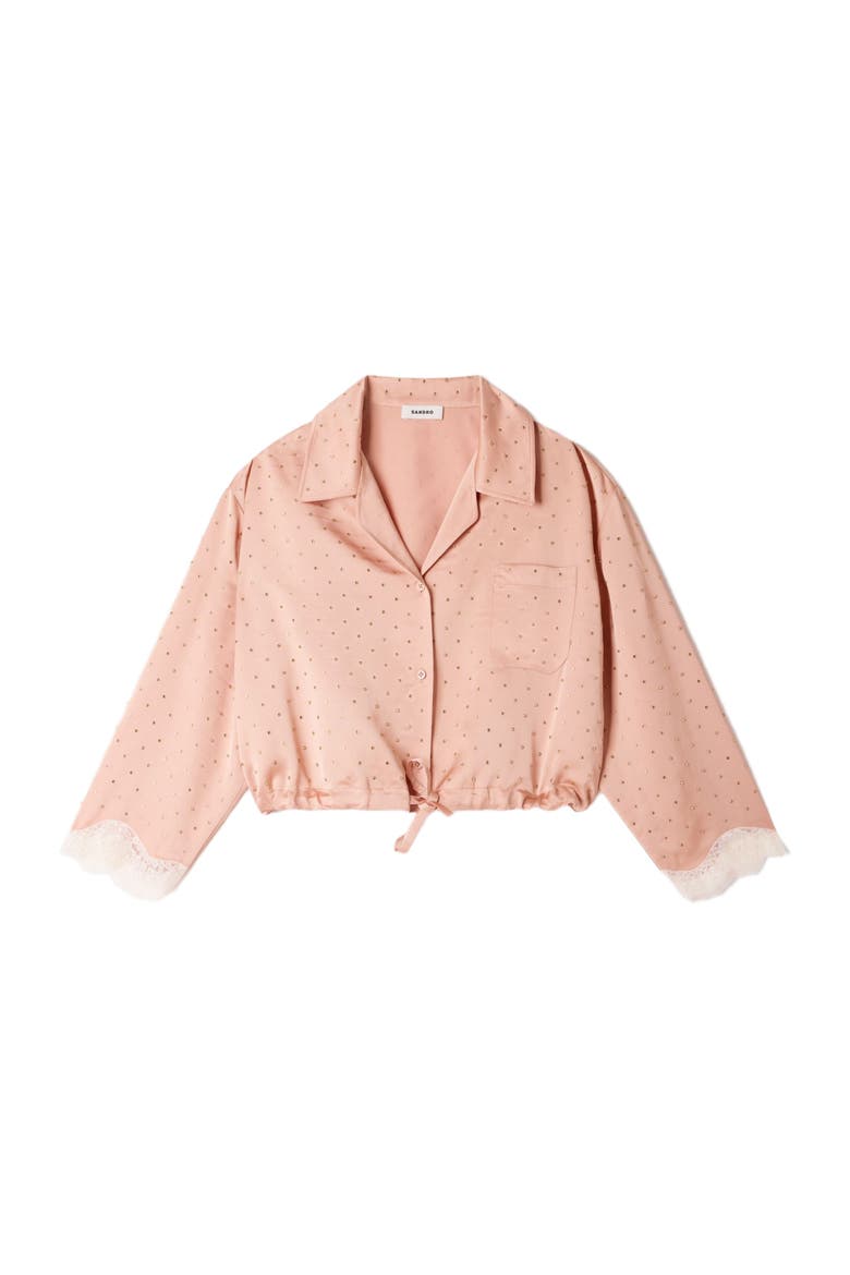 Shirt embellished with rhinestones, Alternate, color, Nude
