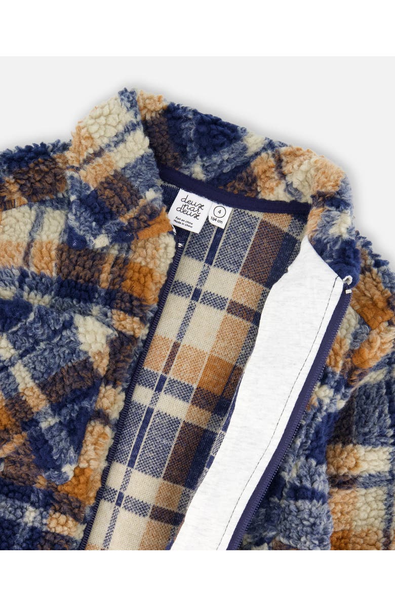 Deux par Deux Long Sleeve Zip Front Overshirt, Alternate, color, Blue And Brown Plaid