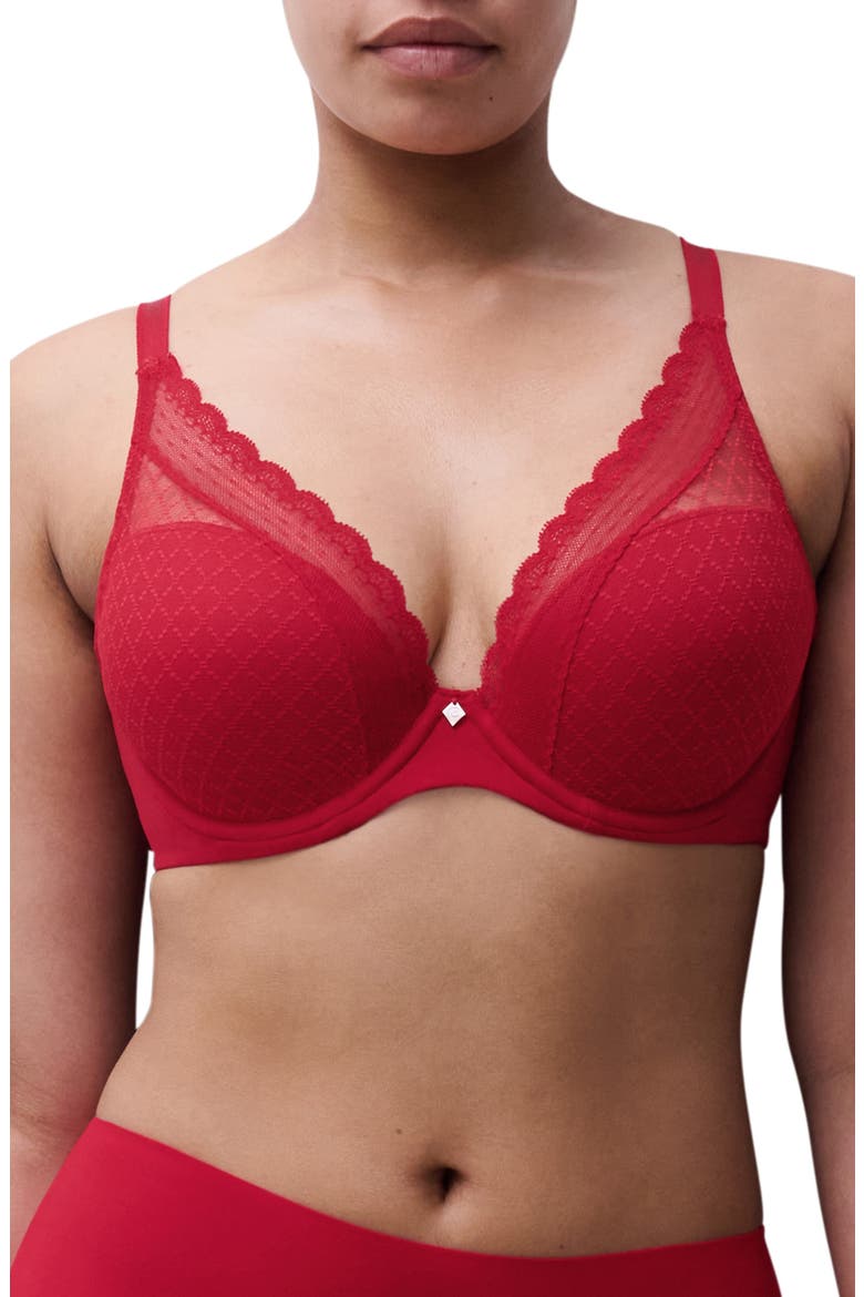 Norah Chic Plunge T-Shirt Bra, Main, color, POPPY RED
