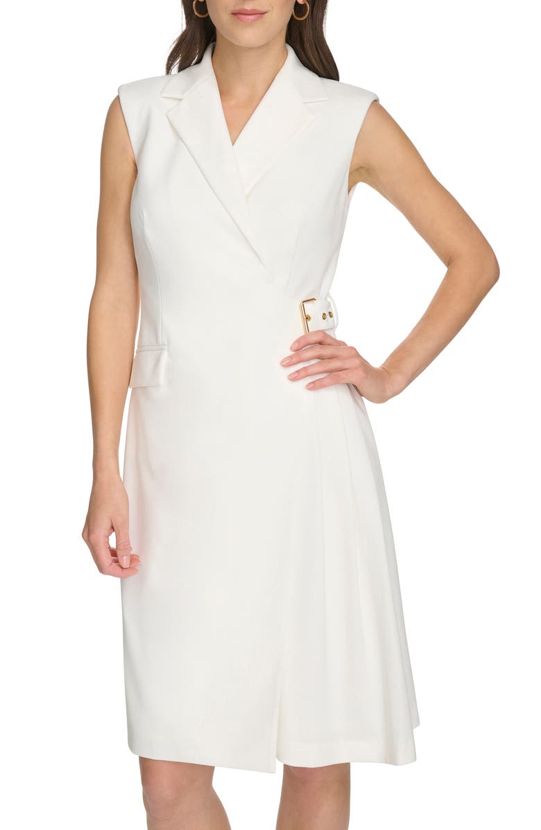 Calvin Klein Sleeveless Side Buckle Wrap Dress, Alternate, color, White