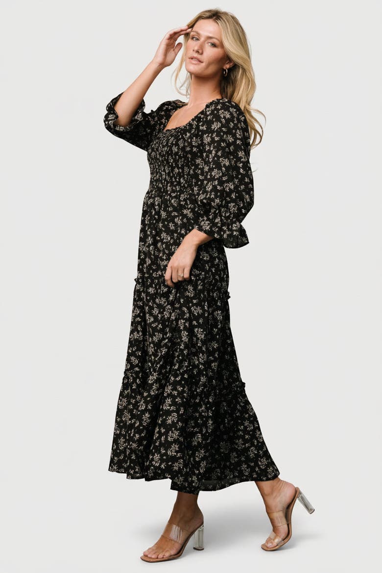 Margareta Tiered Dress, Alternate, color, Black Floral