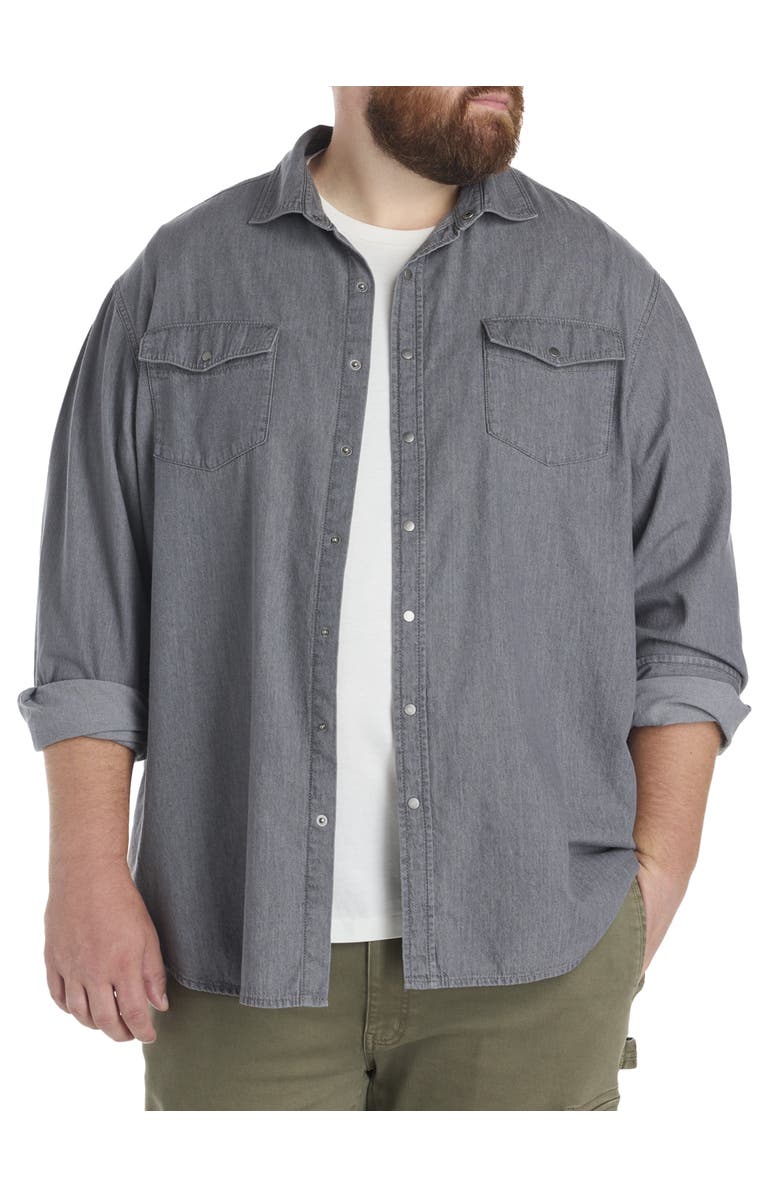 True Nation by DXL Big & Tall Washed Denim Sport Shirt, Main, color, Grey