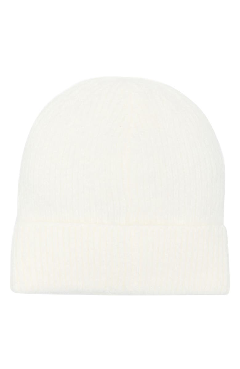 Nanette Lepore Faux Pearl Flower & Bead Knit Cuffed Beanie, Alternate, color, White