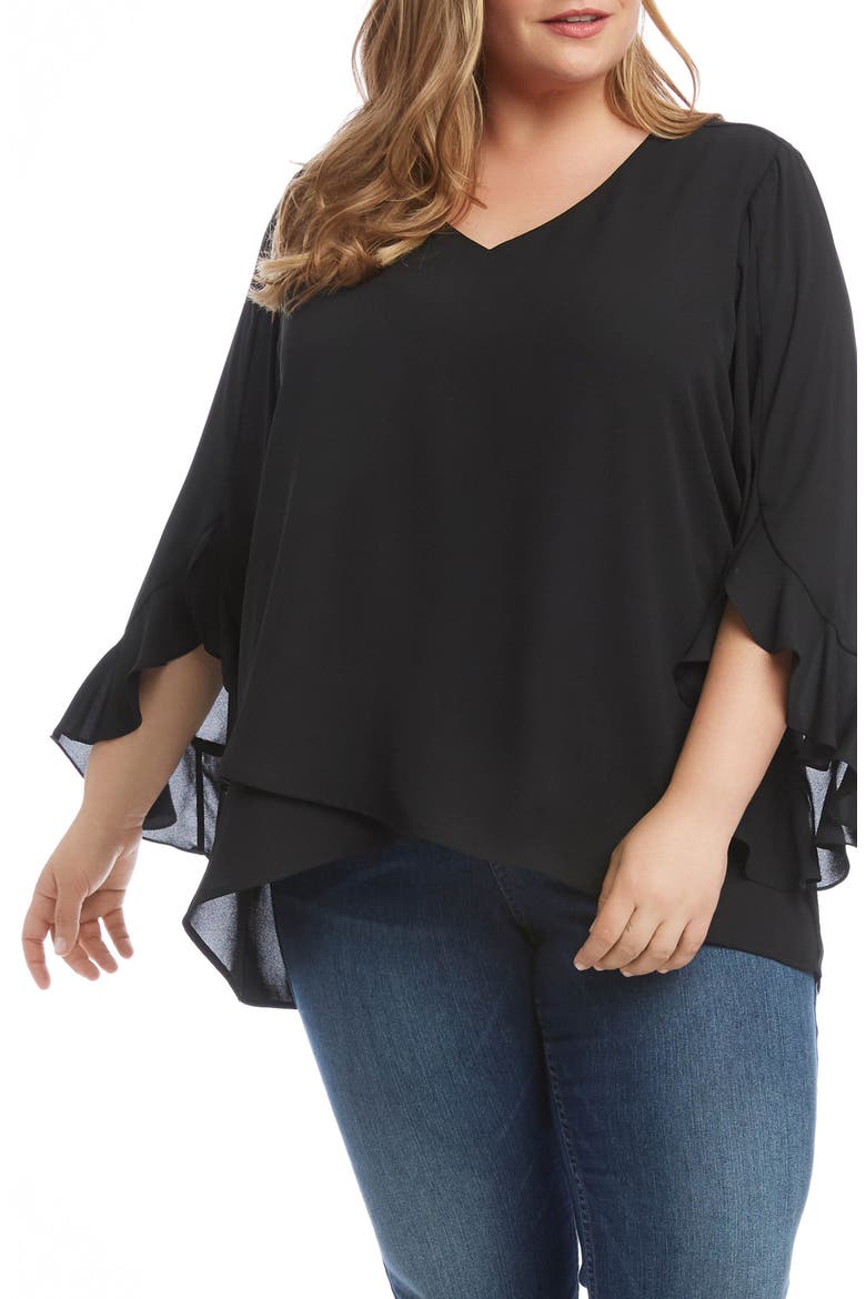 Crossover Ruffle Sleeve Top, Main, color, BLACK