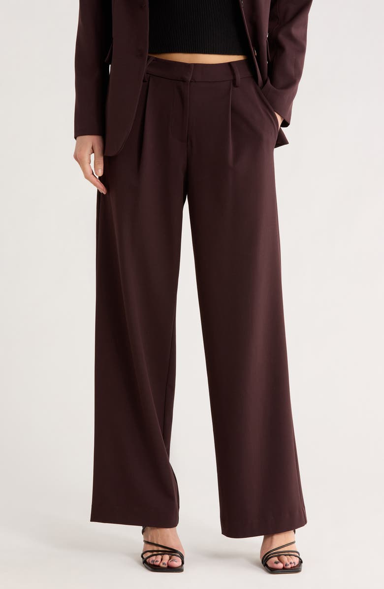 WAYF Pleated Wide Leg Trousers, Main, color, Plum