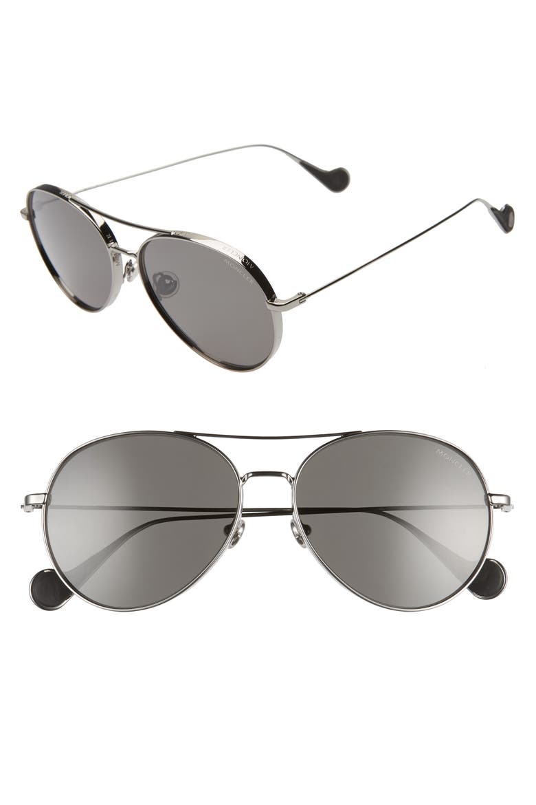 57mm Polarized Aviator Sunglasses, Main, color, SHINY GUMETAL/ SMOKE