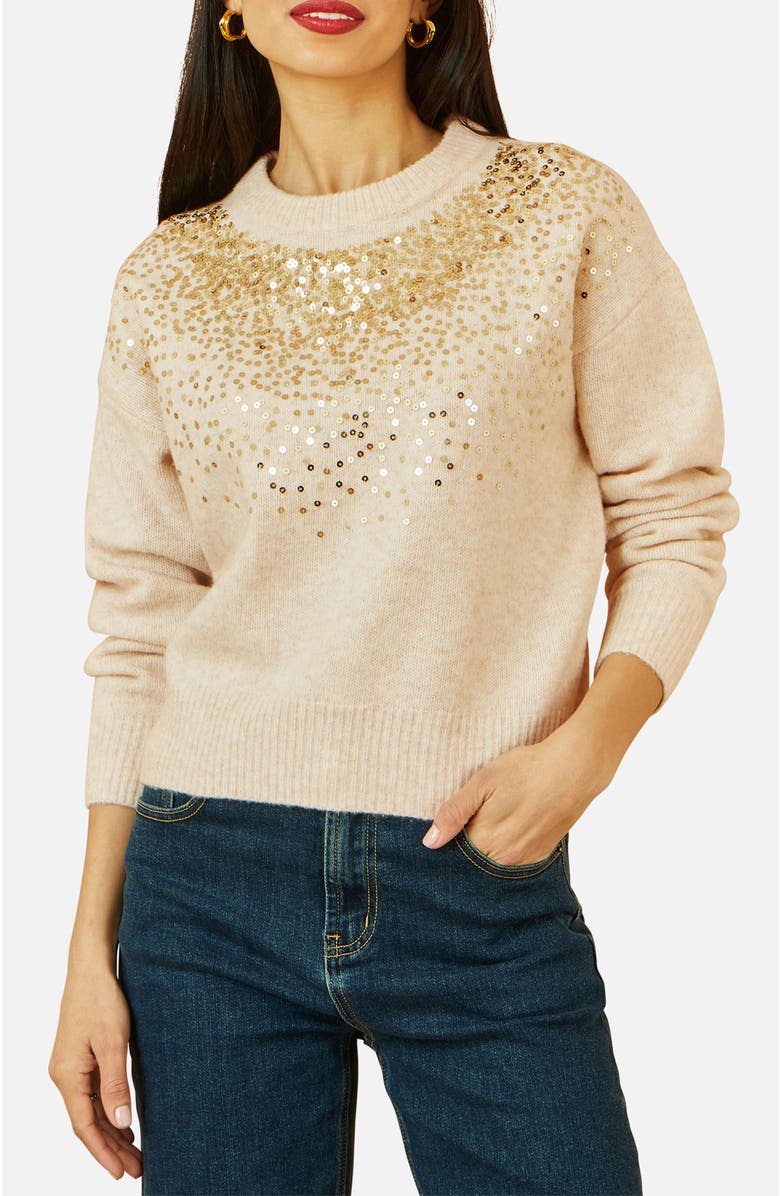 Yumi Relaxed Knitted Sequin Sweater, Alternate, color, Oatmeal