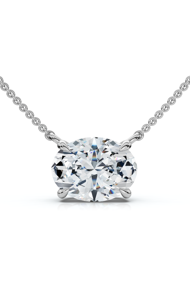 1ct Solitaire Oval Diamond Pendant 14k Gold Women's 18" Chain Lab Grown, Main, color, White Gold