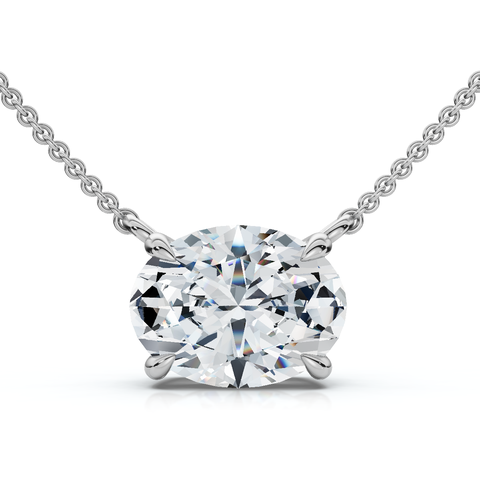 1Ct Solitaire Oval Diamond Pendant 14k Gold Women's 18" Chain Lab Grown