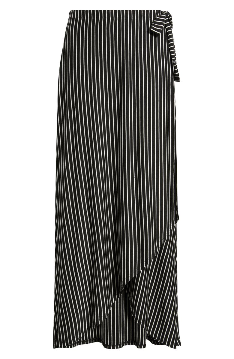 Loveappella Stripe Faux Wrap High-Low Knit Midi Skirt, Alternate, color, Black