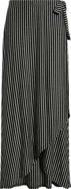 Loveappella Stripe Faux Wrap High-Low Knit Midi Skirt