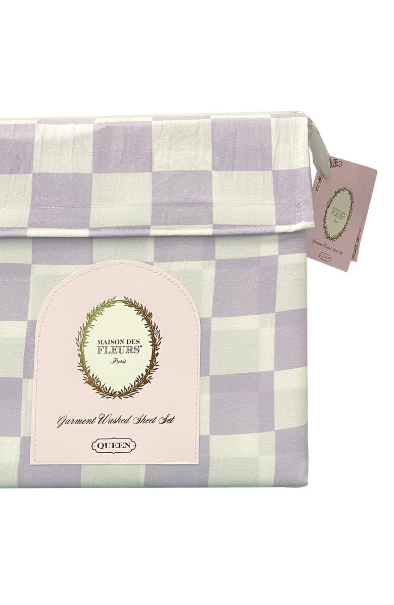 MAISON DES FLEURS Check Print Microfiber Sheet Set, Alternate, color, Green/ White Multi