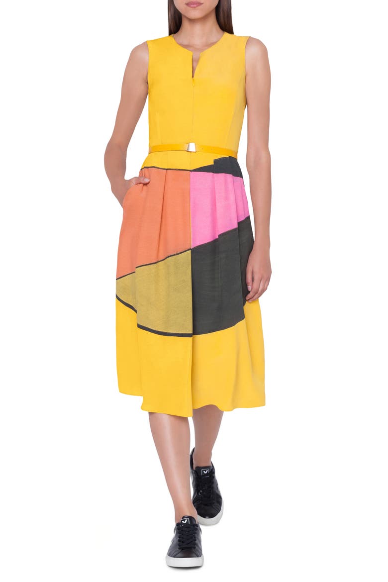 Sunrise Print Belted Silk Dress, Main, color, 029 MULTICOLOR