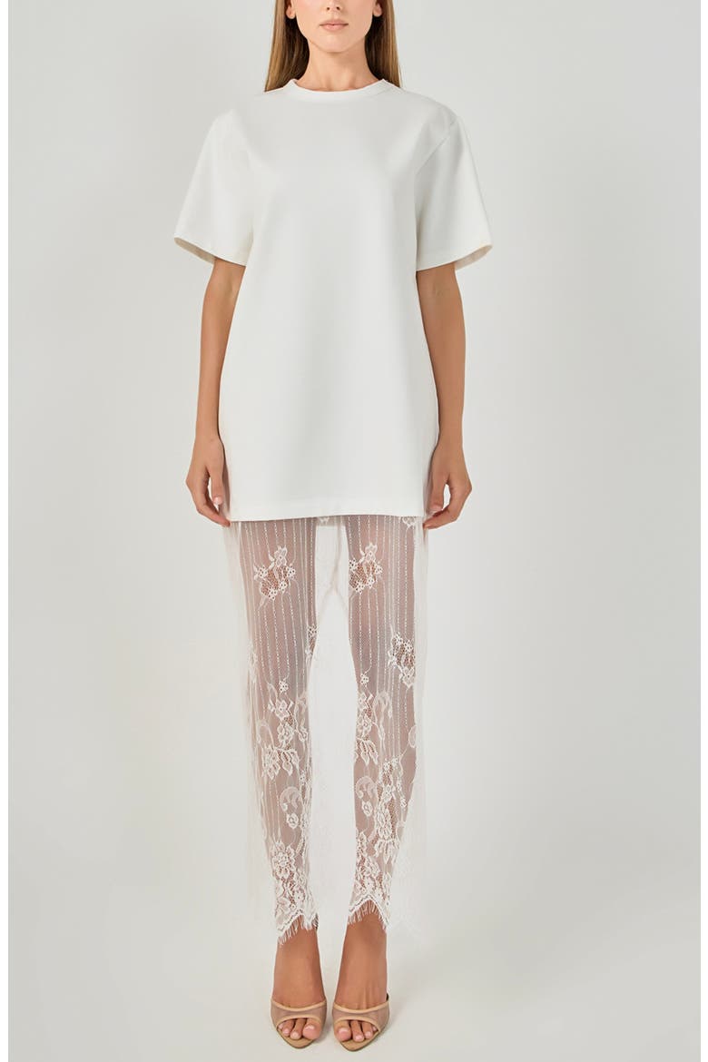 Mixed Lace T-Shirt Midi Dress, Alternate, color, OFF WHITE