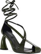 AZALEA WANG Keleder Snakeskin Embossed Ankle Wrap Sandal