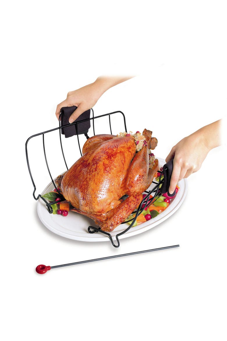 Roast & Serve Non-Stick Turkey and Poultry Roasting Rack, Alternate, color, Black