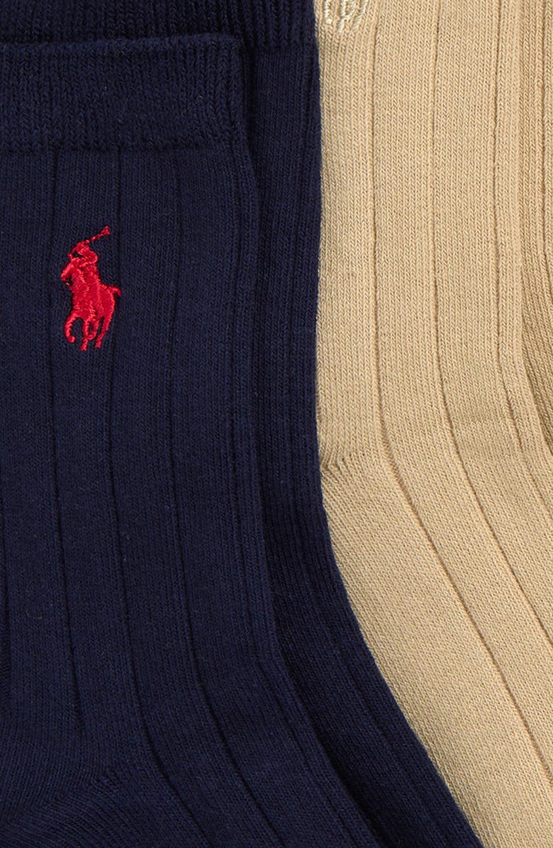 Polo Ralph Lauren Kids' Assorted 3-Pack Wide Rib Cotton Blend Socks, Alternate, color, Tan