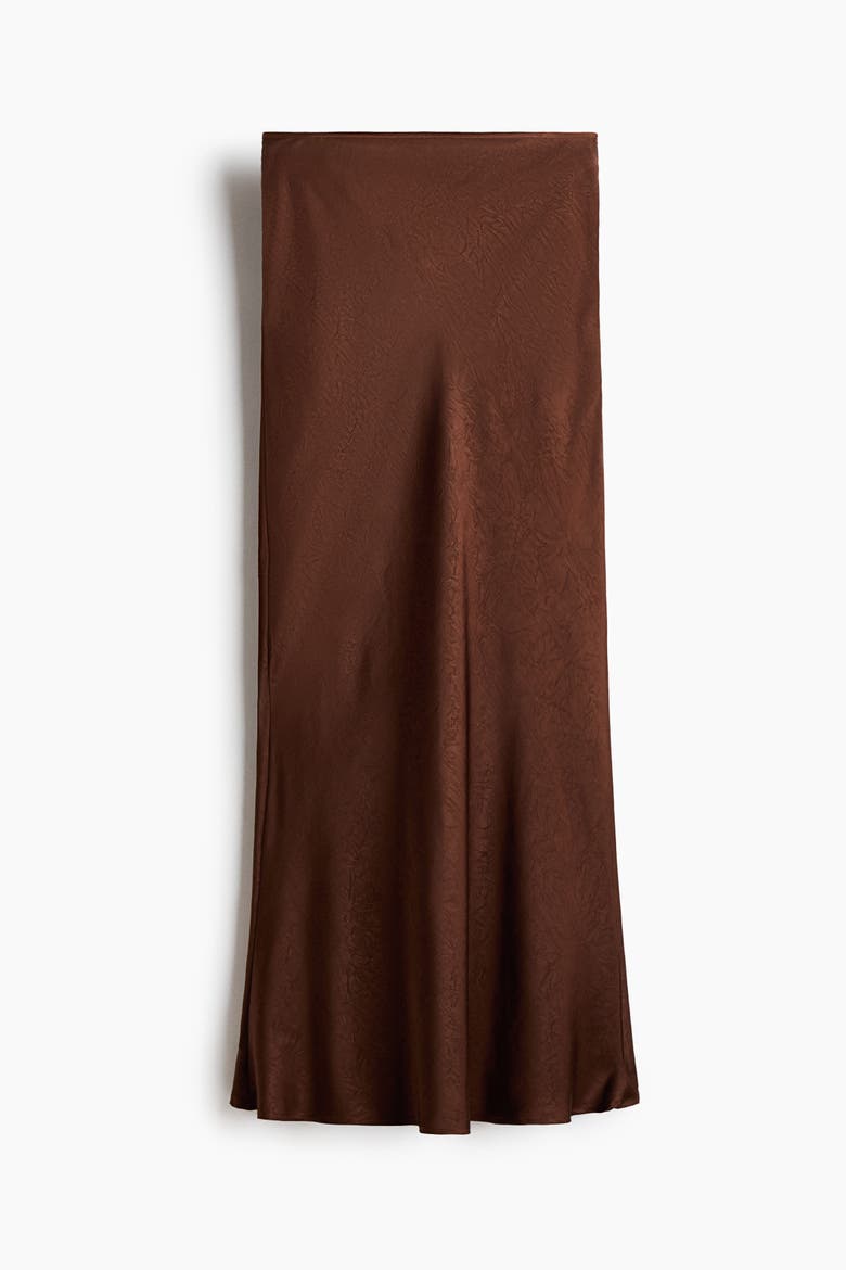 Crinkled Satin Maxi Skirt, Alternate, color, Brown