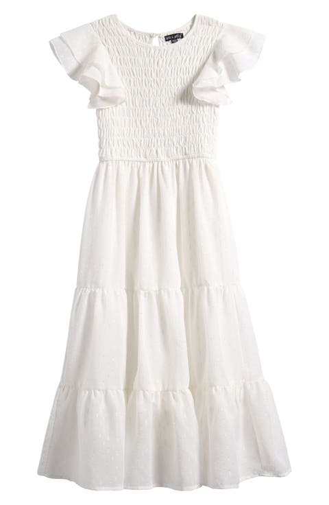 Kids' Smocked Bodice Clip Dot Chiffon Party Dress (Big Kid)
