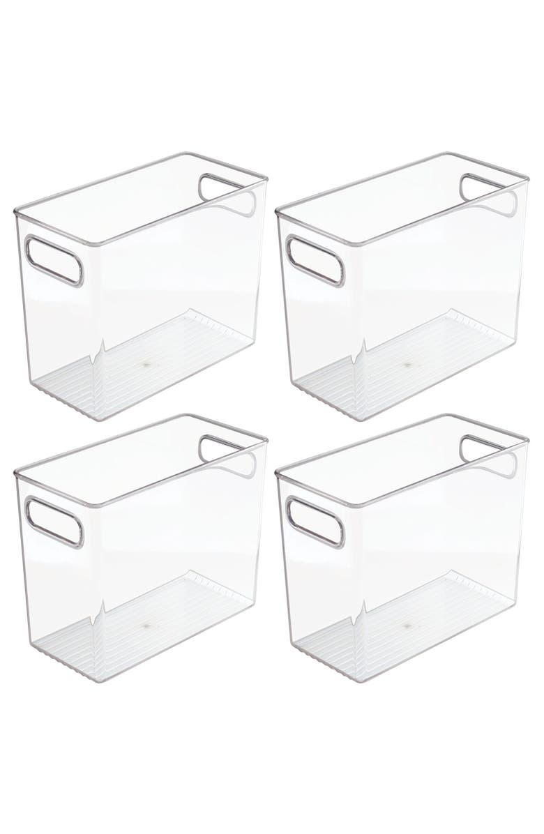 mDesign Tall Plastic Bathroom Organizer Bin with Built-In Handles, 4 Pack, Clear, Alternate, color, 