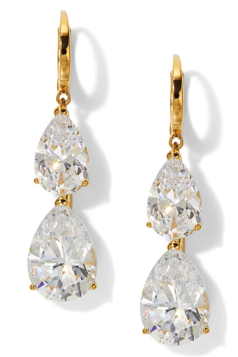 Farrah Cubic Zirconia Drop Earrings, Main, color, GOLD
