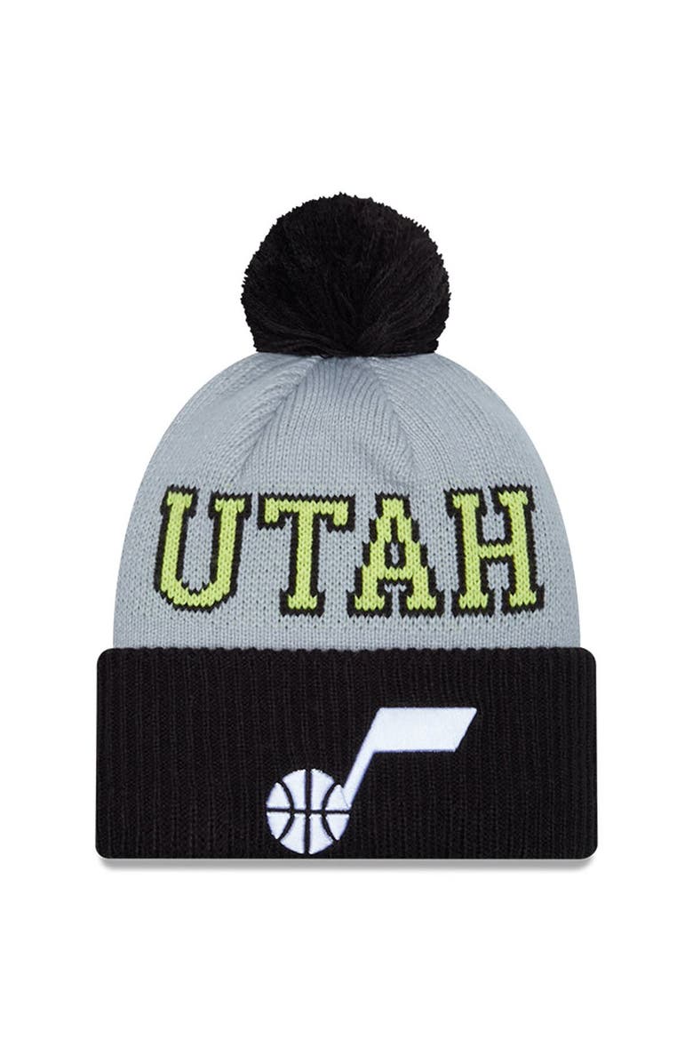 New Era Men's New Era Black/Gray Utah Jazz Tip-Off Two-Tone Cuffed Knit Hat with Pom, Main, color, Black