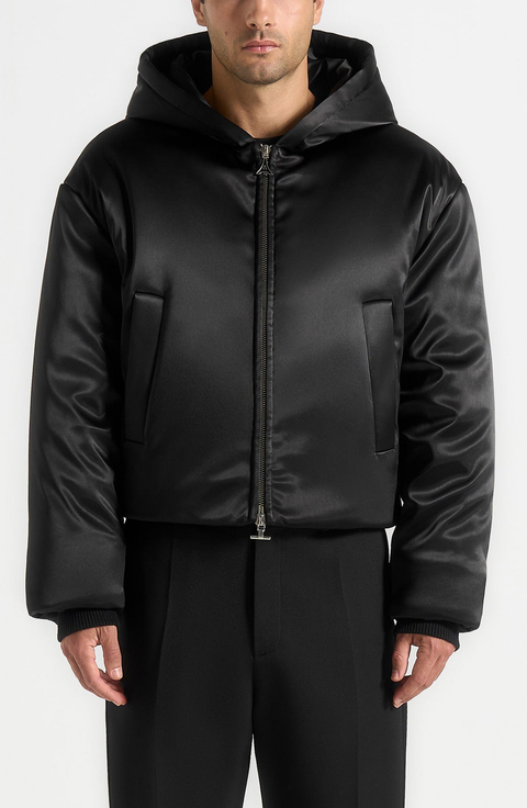 Dario Satin Cropped Hooded Jacket