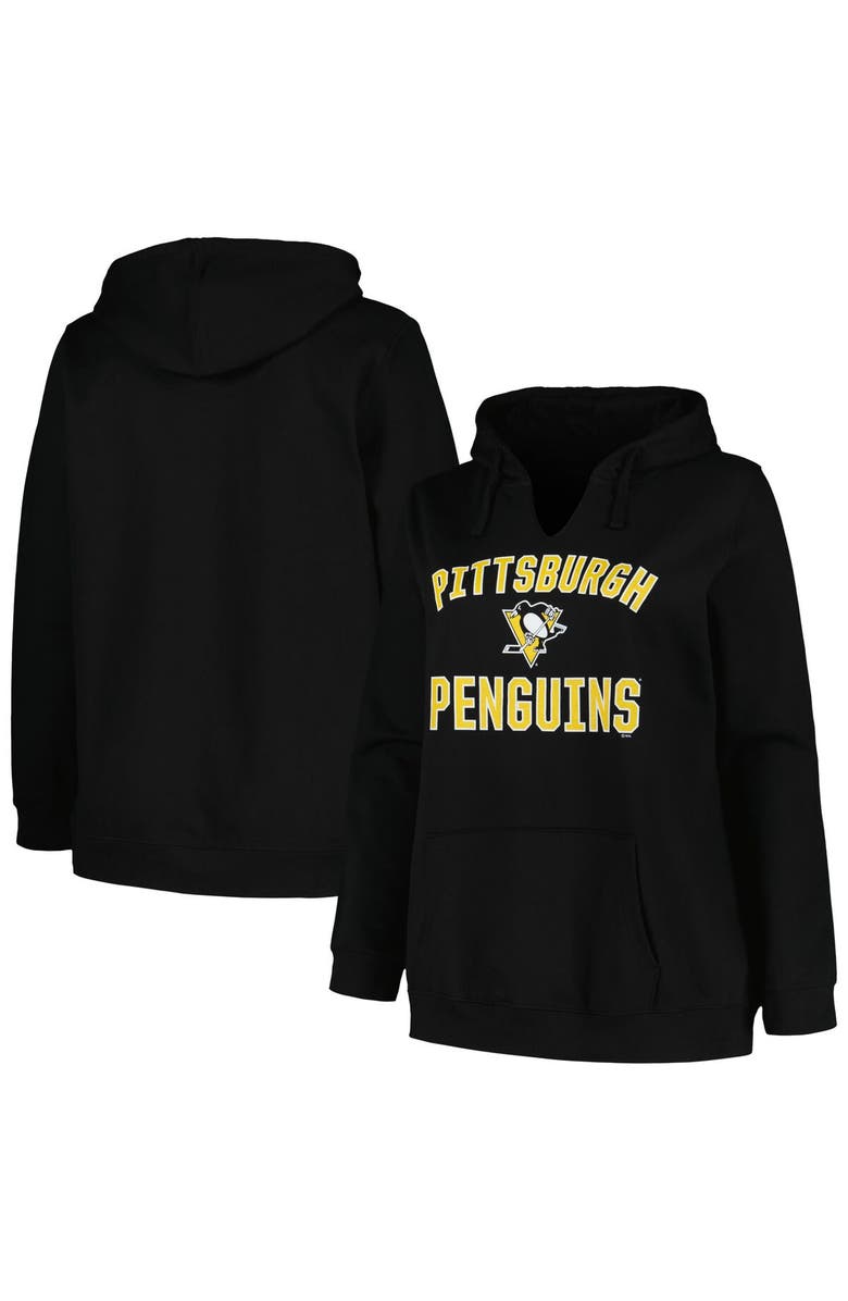 PROFILE Women's Profile Black Pittsburgh Penguins Plus Size Arch Over Logo Pullover Hoodie, Main, color, Black