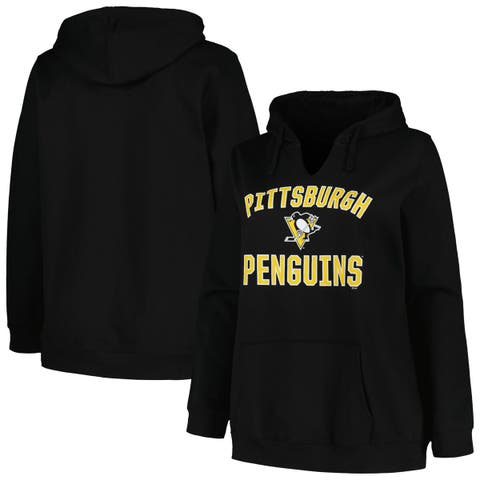 Women's Profile Black Pittsburgh Penguins Plus Size Arch Over Logo Pullover Hoodie