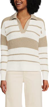 Lands' End Cotton Boucle Johnny Collar Textured Sweater
