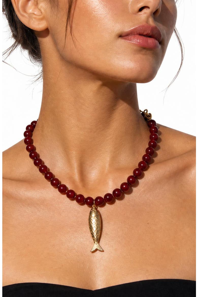 Paradise Found Fish Pendant Necklace, Alternate, color, RED