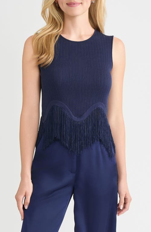 Misook X Lani Lynn Fringe Trim Knit Sleeveless Top In Blue