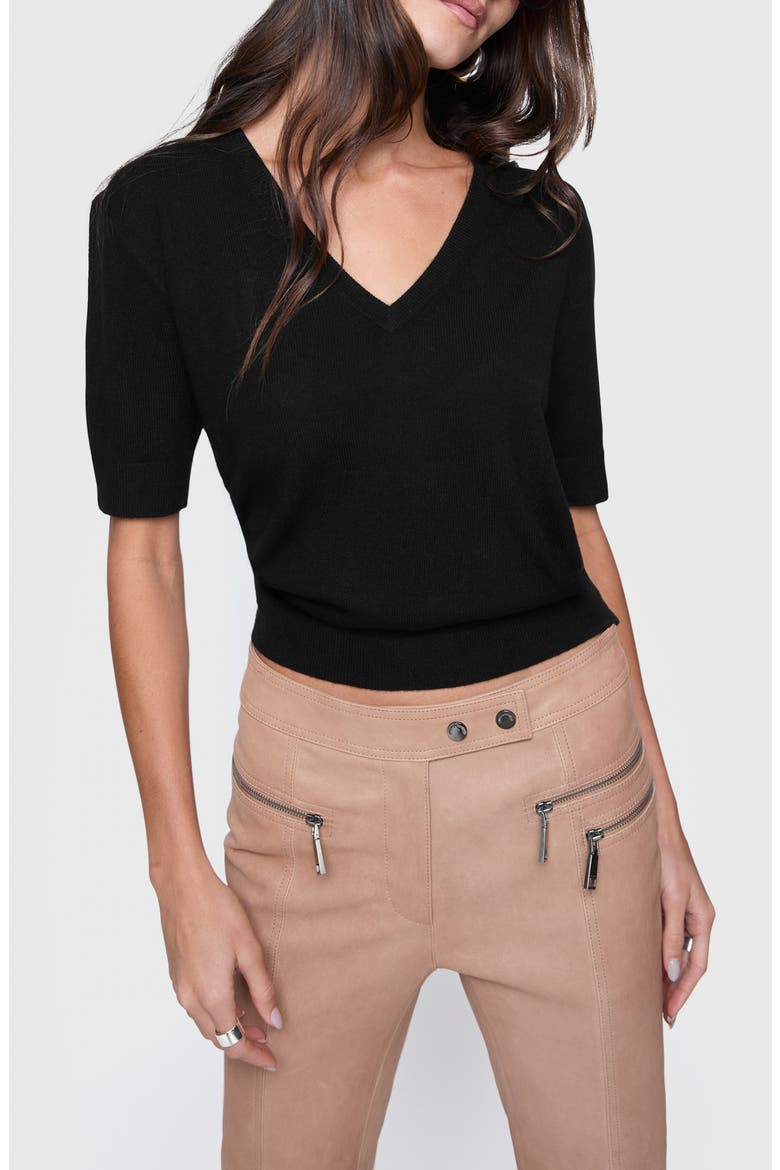 Haven V-Neck Short Sleeve Wool Blend Sweater, Main, color, TRUE BLACK