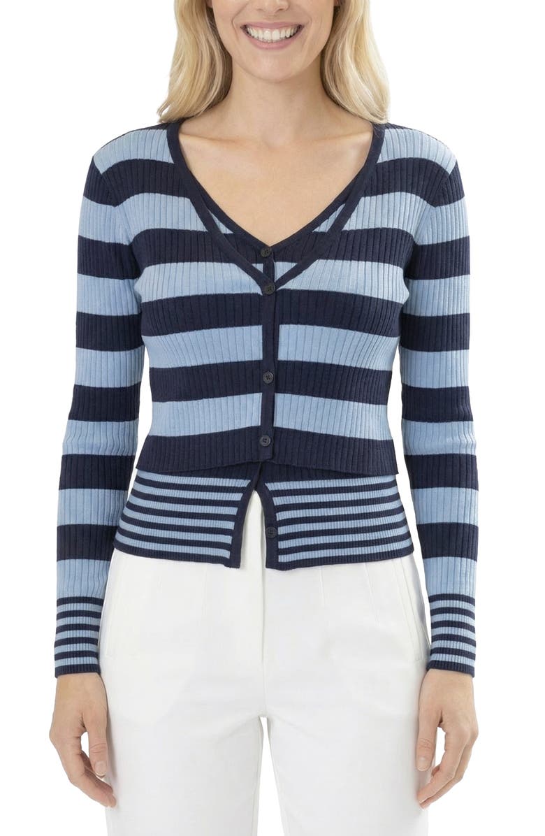 AREA STARS Striped Long Sleeve Knit Top, Alternate, color, Light Blue Navy