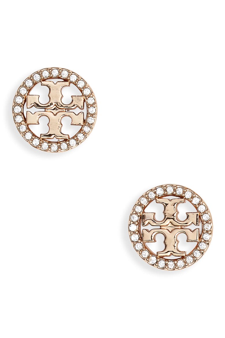 Icon Pavé Circle Stud Earrings, Main, color, TORY GOLD/ CRYSTAL