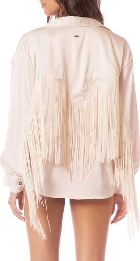 Mathilde Embroidered Fringe Cover-Up Button-Up Shirt