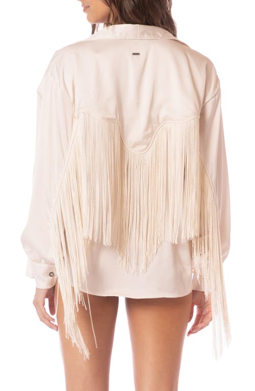 Maaji Mathilde Embroidered Fringe Cover-up Button-up Shirt In White