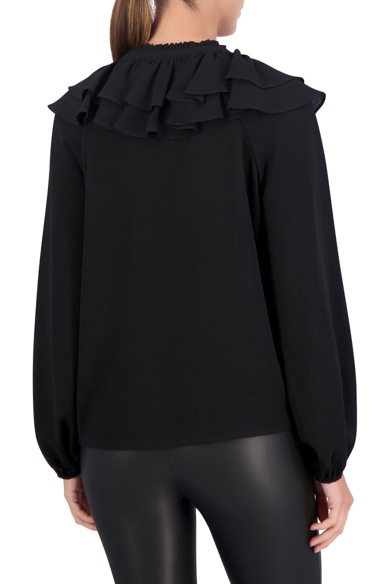 Ruffle Long Sleeve Crepe Top, Alternate, color, BLACK