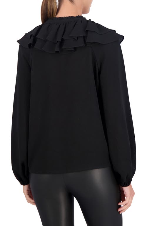 Ookie & Lala Ruffle Long Sleeve Crepe Top In Black